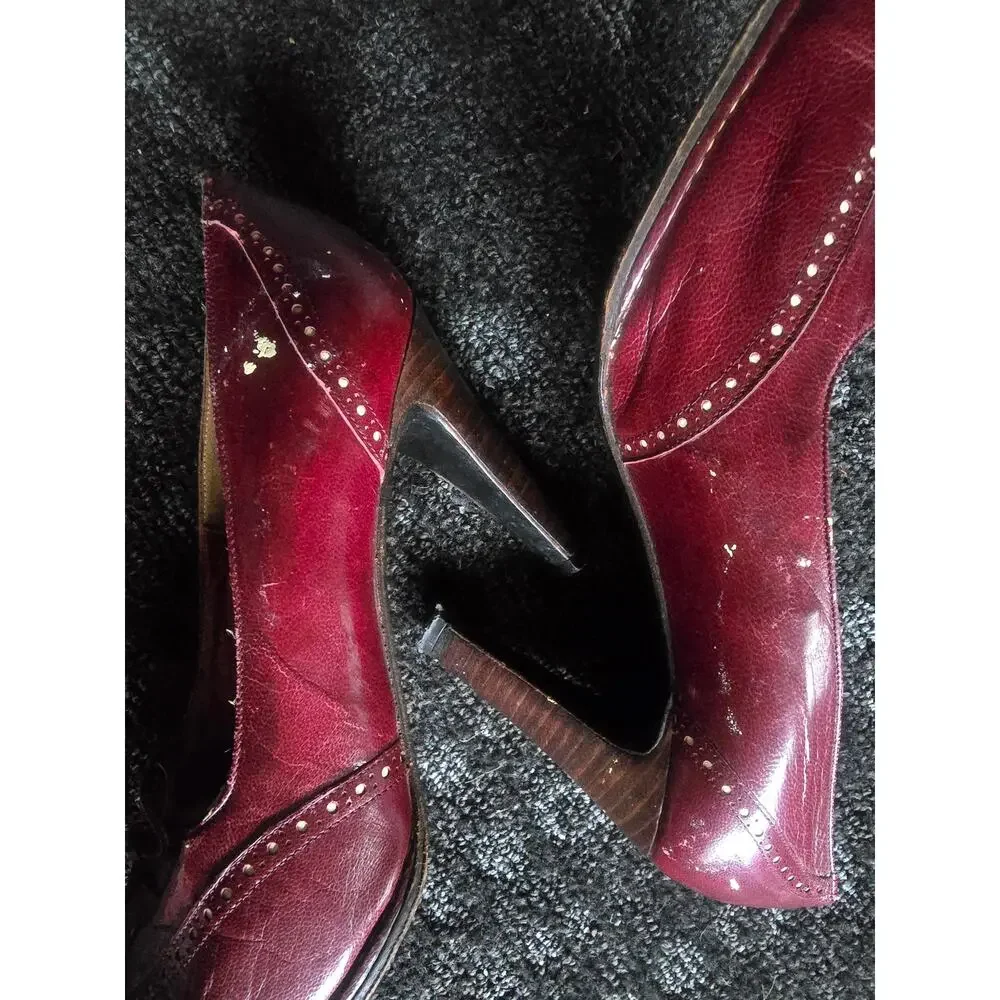 Vintage 70s 80s Smyth Bros Oxblood Wingtip Heeled Oxfords Brogue Pumps